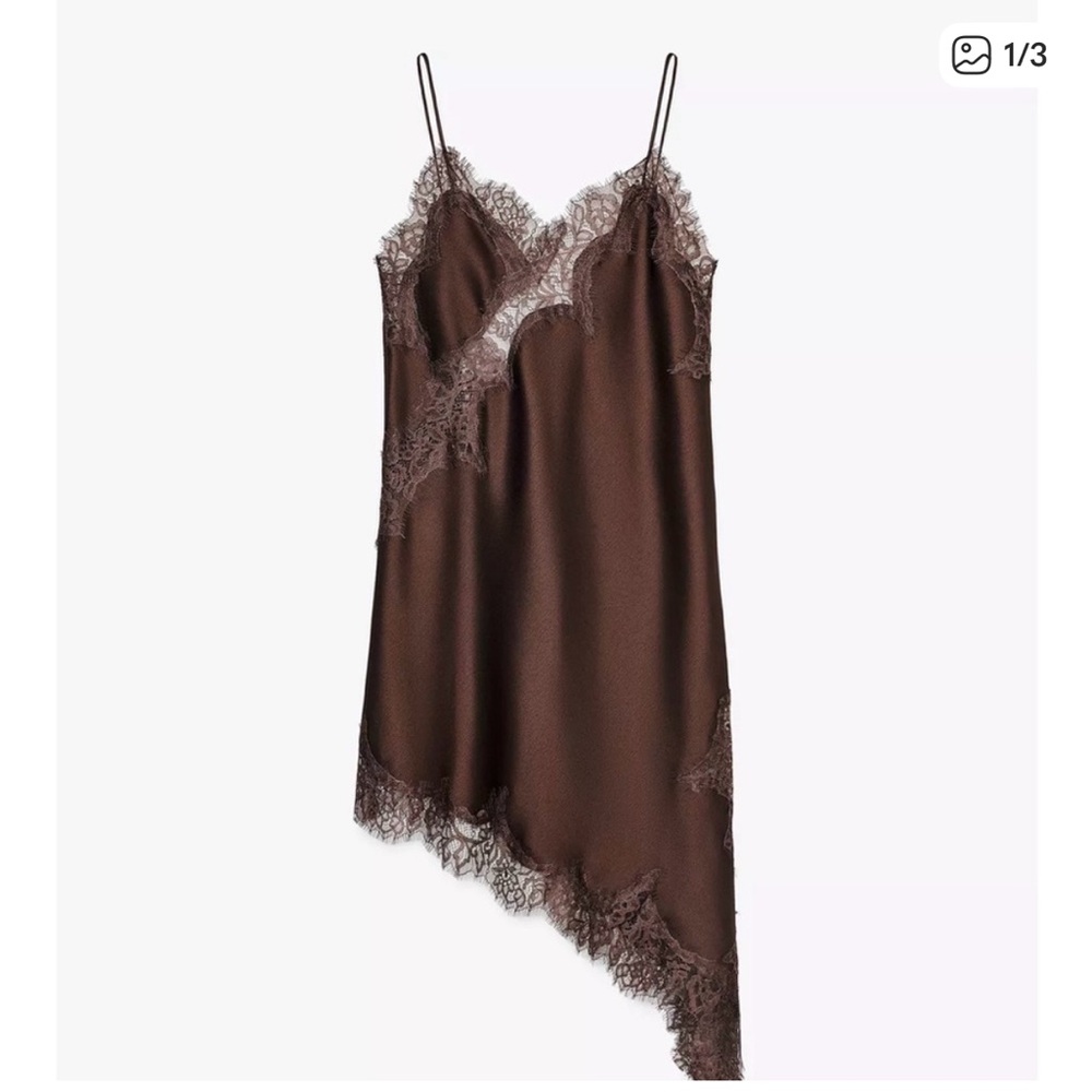 ZARA BROWN SATIN ASYMMETRICAL DRESS (S) BNWT - Picture 4 of 5